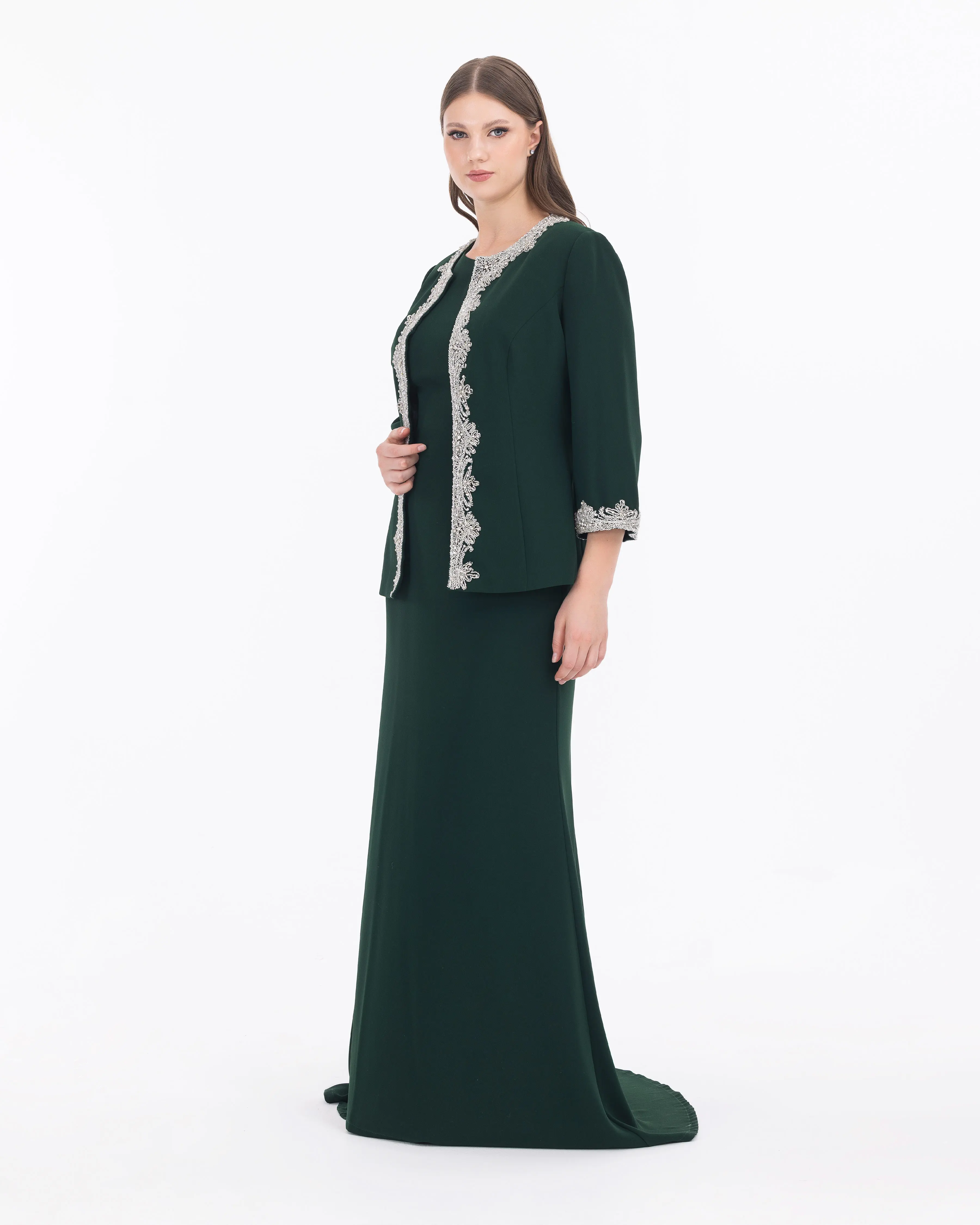 Crepe Fabric Two Piece Evening Dress with Indian Accessories