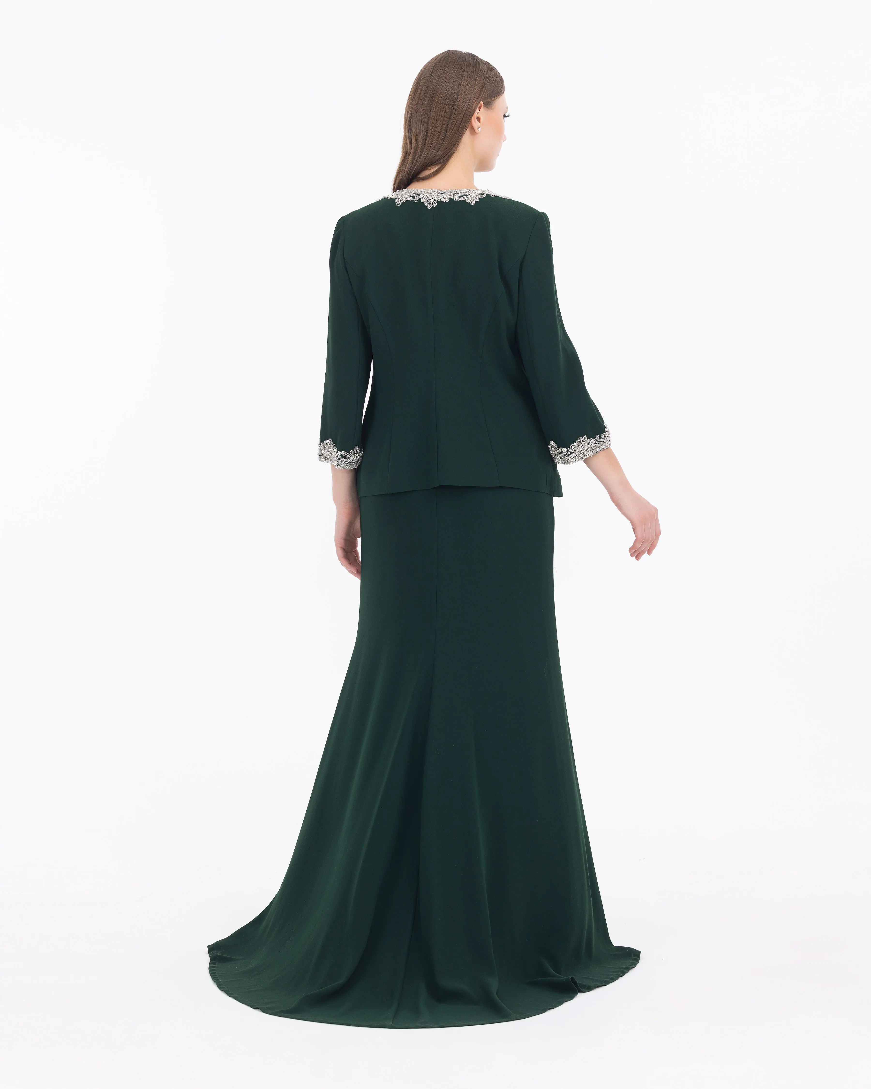 Crepe Fabric Two Piece Evening Dress with Indian Accessories
