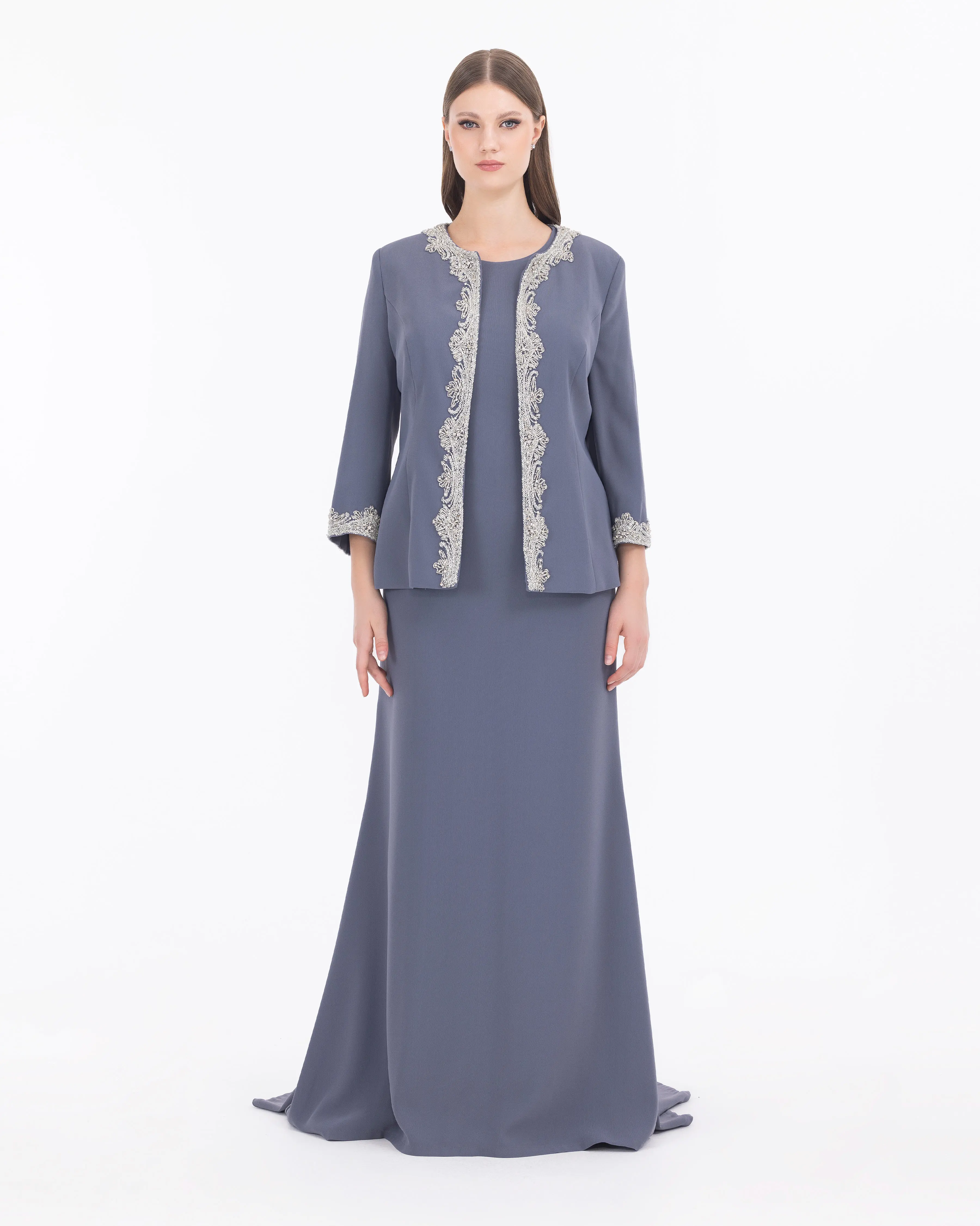 Crepe Fabric Two Piece Evening Dress with Indian Accessories
