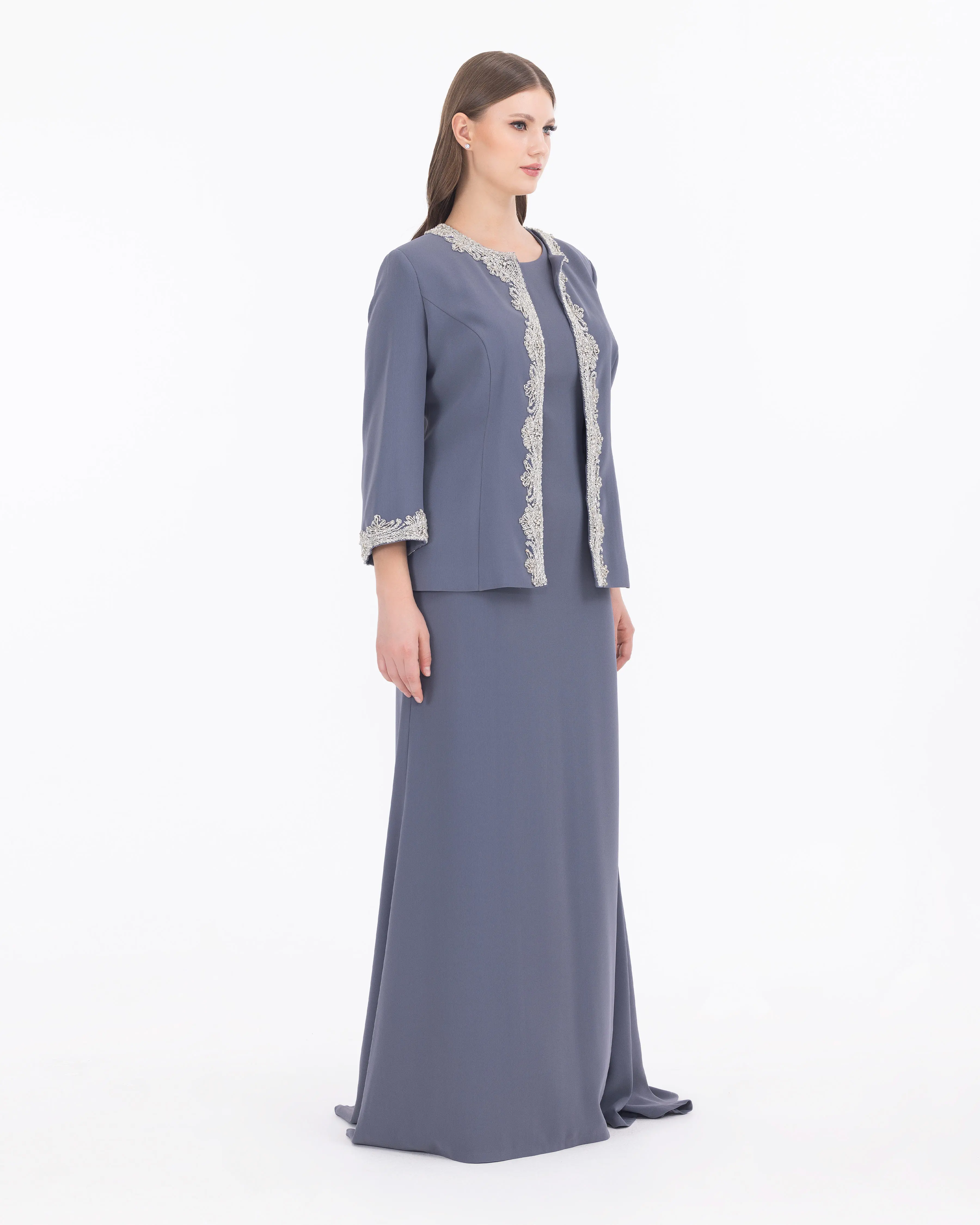Crepe Fabric Two Piece Evening Dress with Indian Accessories