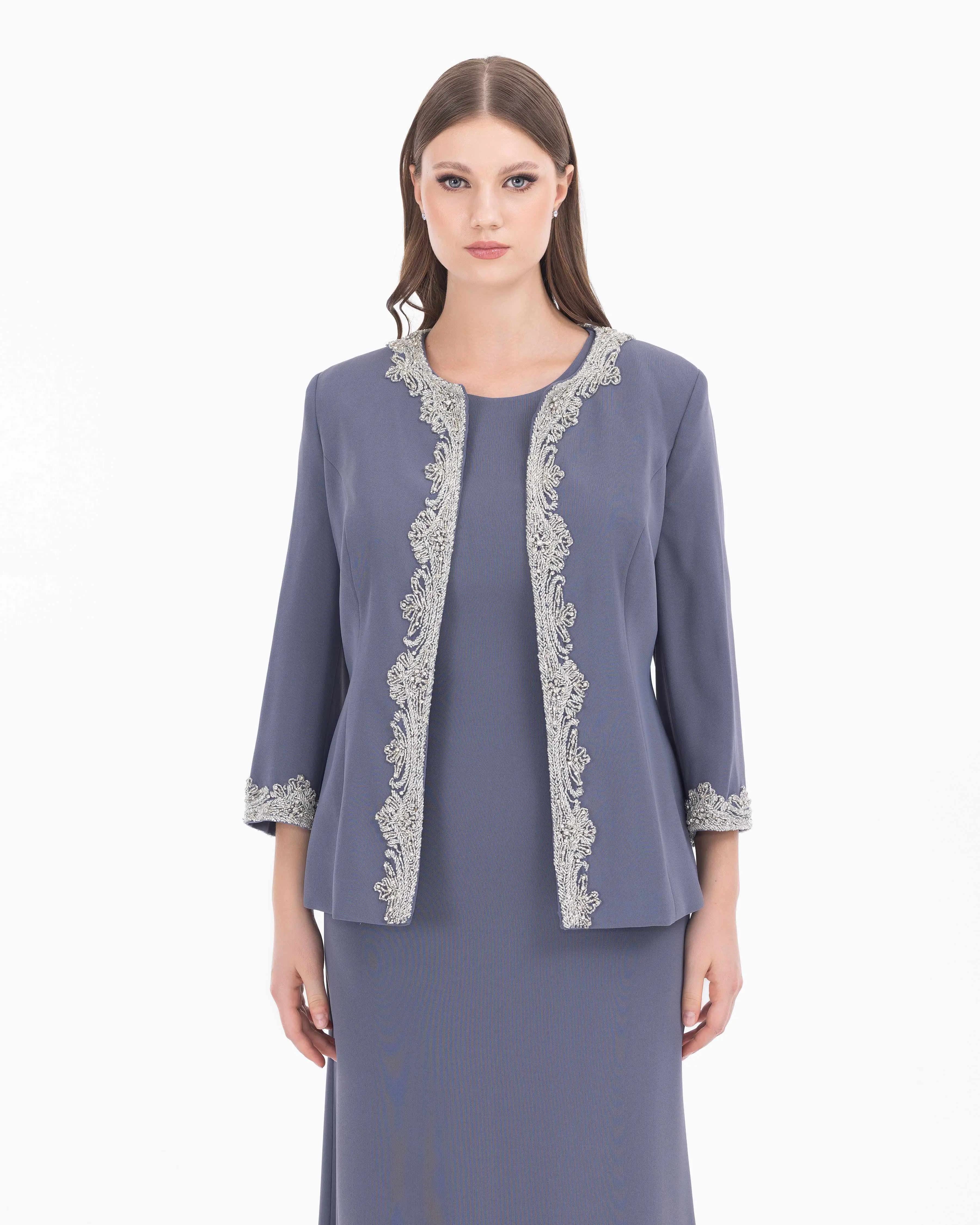 Crepe Fabric Two Piece Evening Dress with Indian Accessories