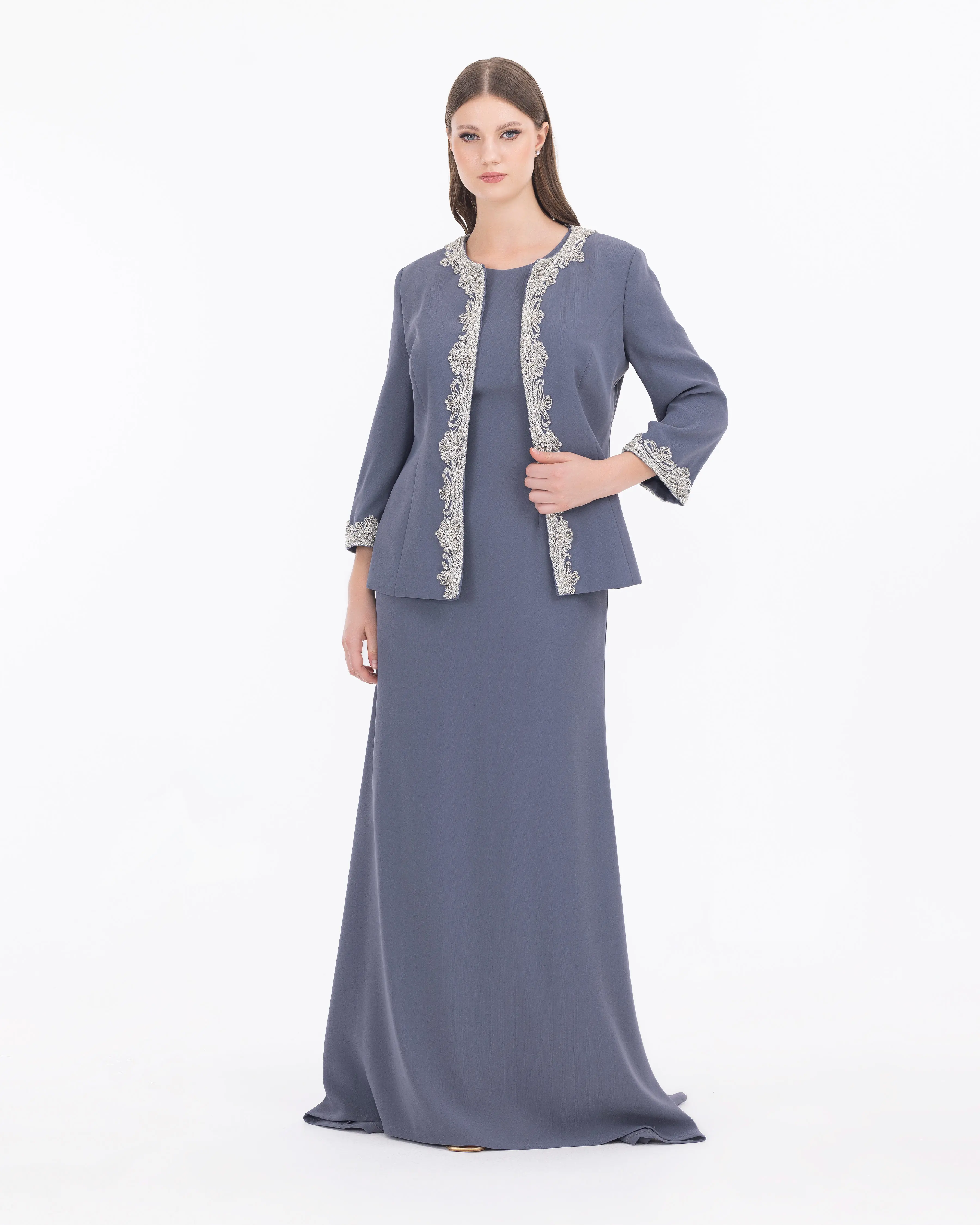 Crepe Fabric Two Piece Evening Dress with Indian Accessories