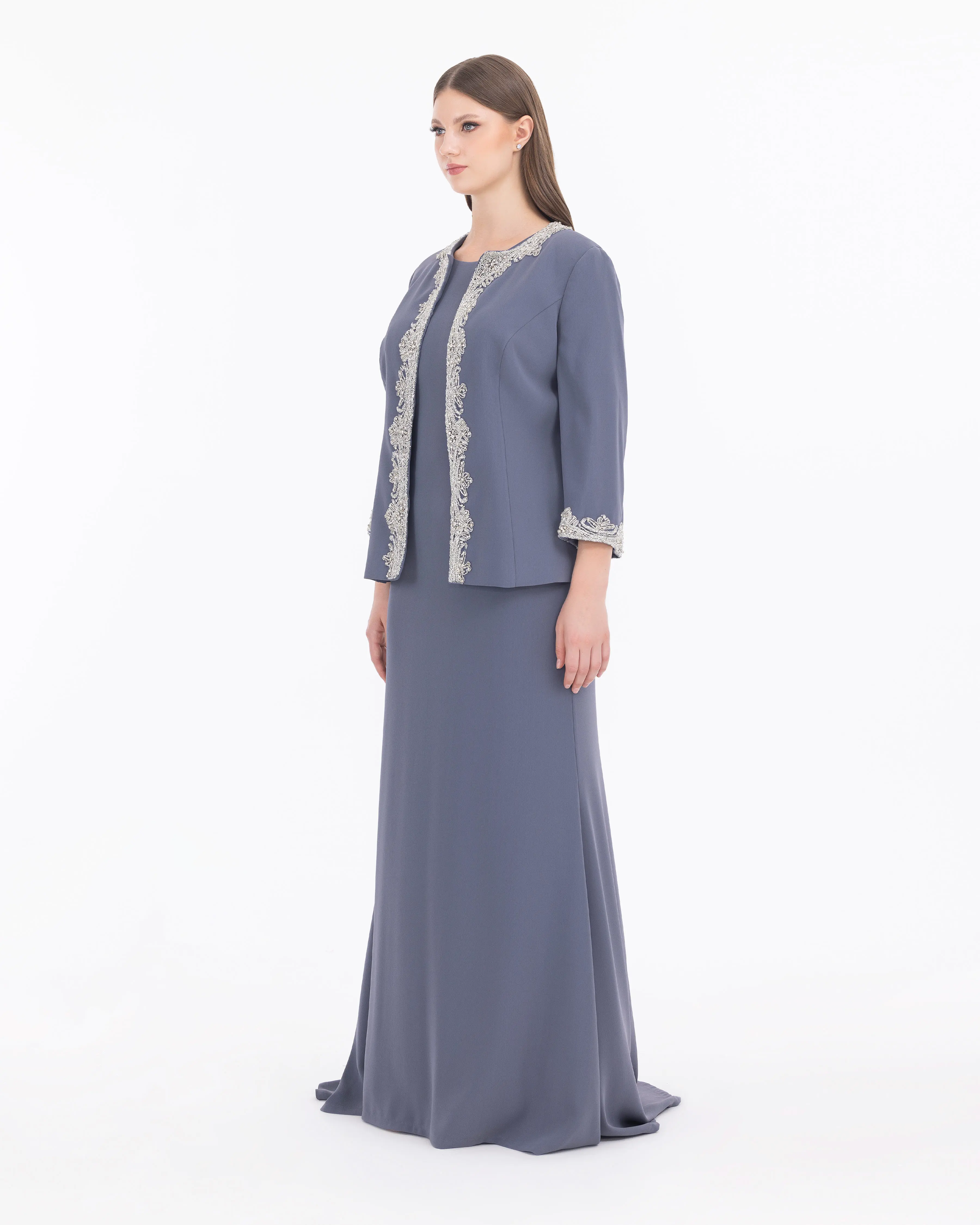 Crepe Fabric Two Piece Evening Dress with Indian Accessories
