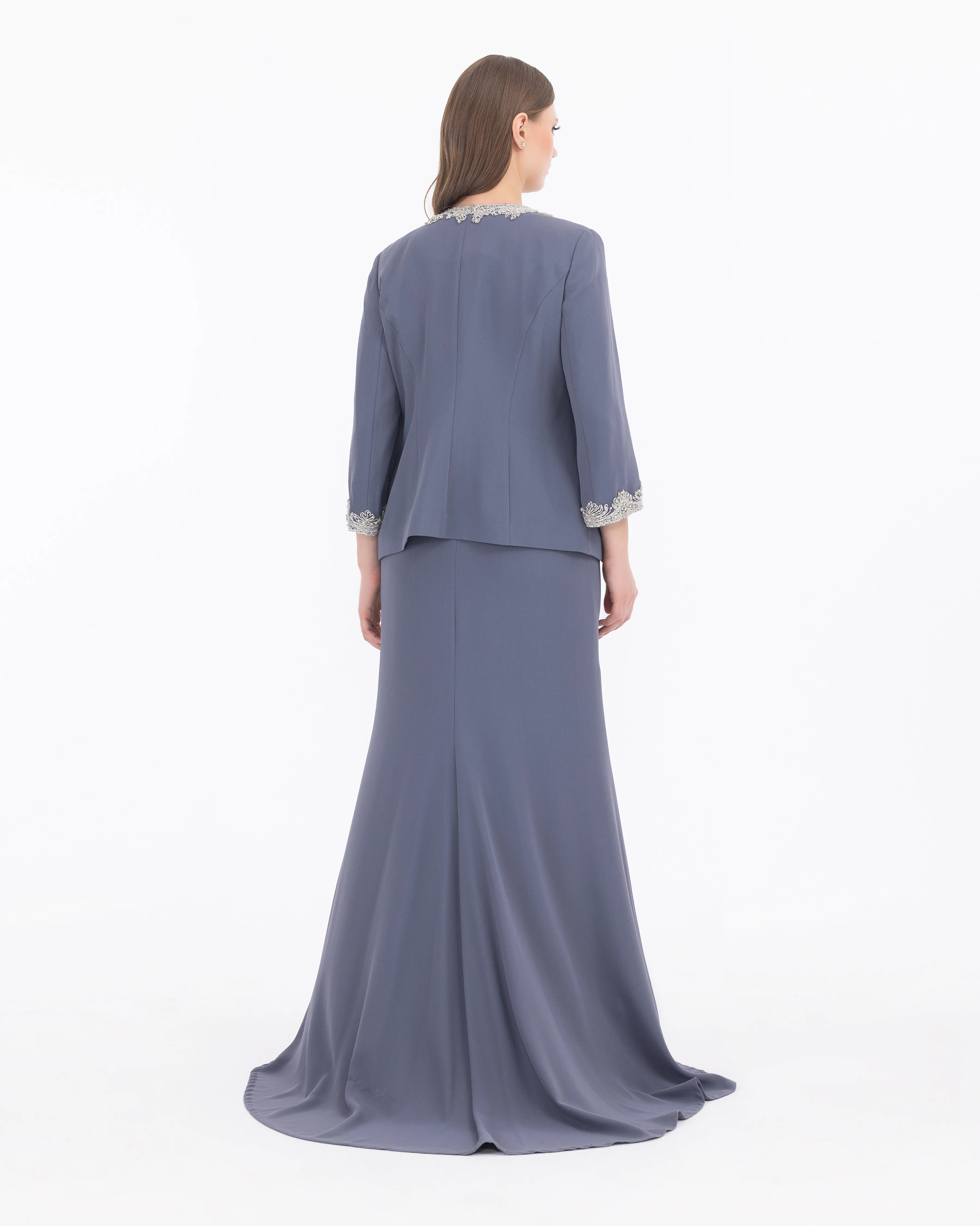 Crepe Fabric Two Piece Evening Dress with Indian Accessories