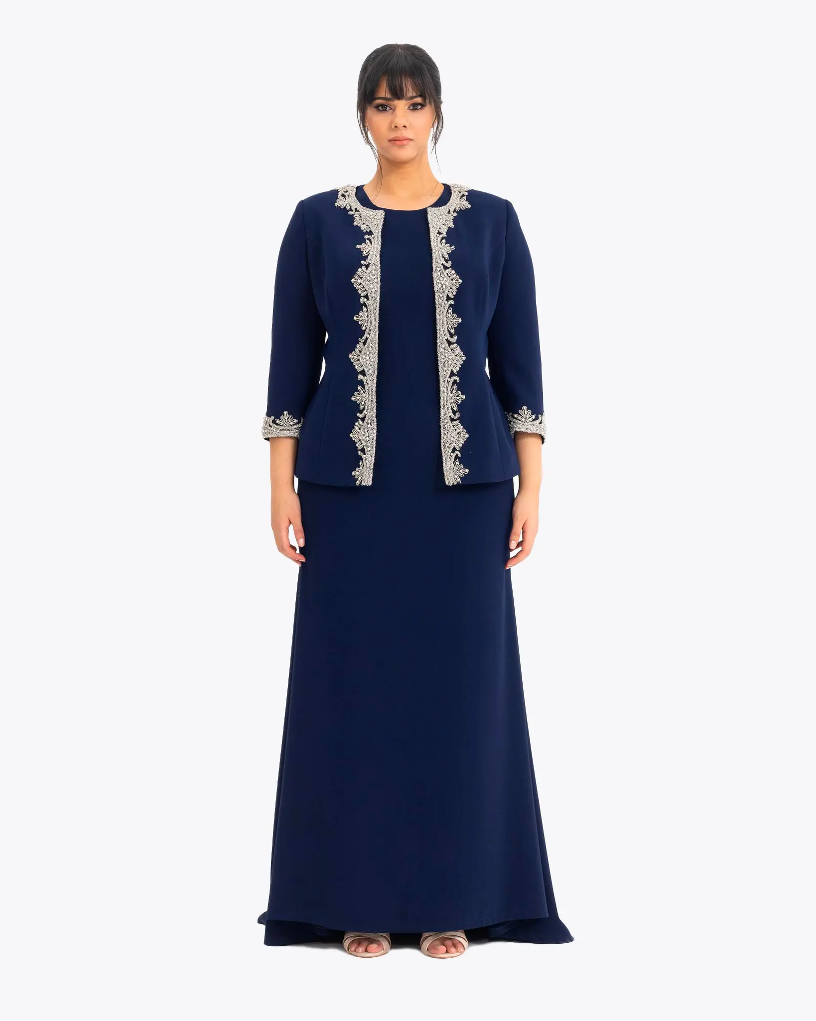 Crepe Fabric Two Piece Evening Dress with Indian Accessories