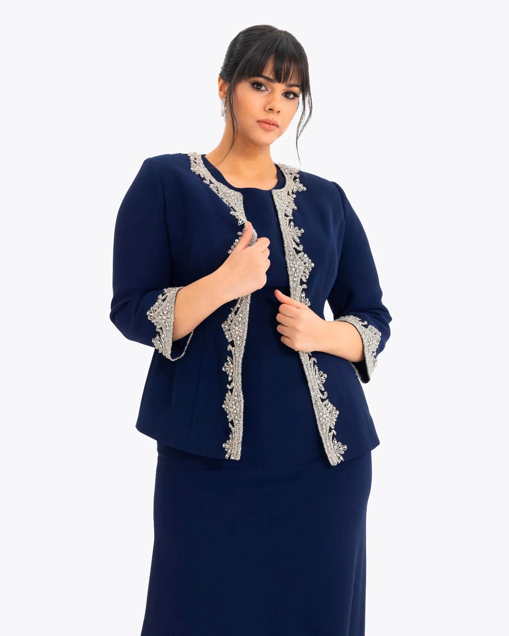 Crepe Fabric Two Piece Evening Dress with Indian Accessories