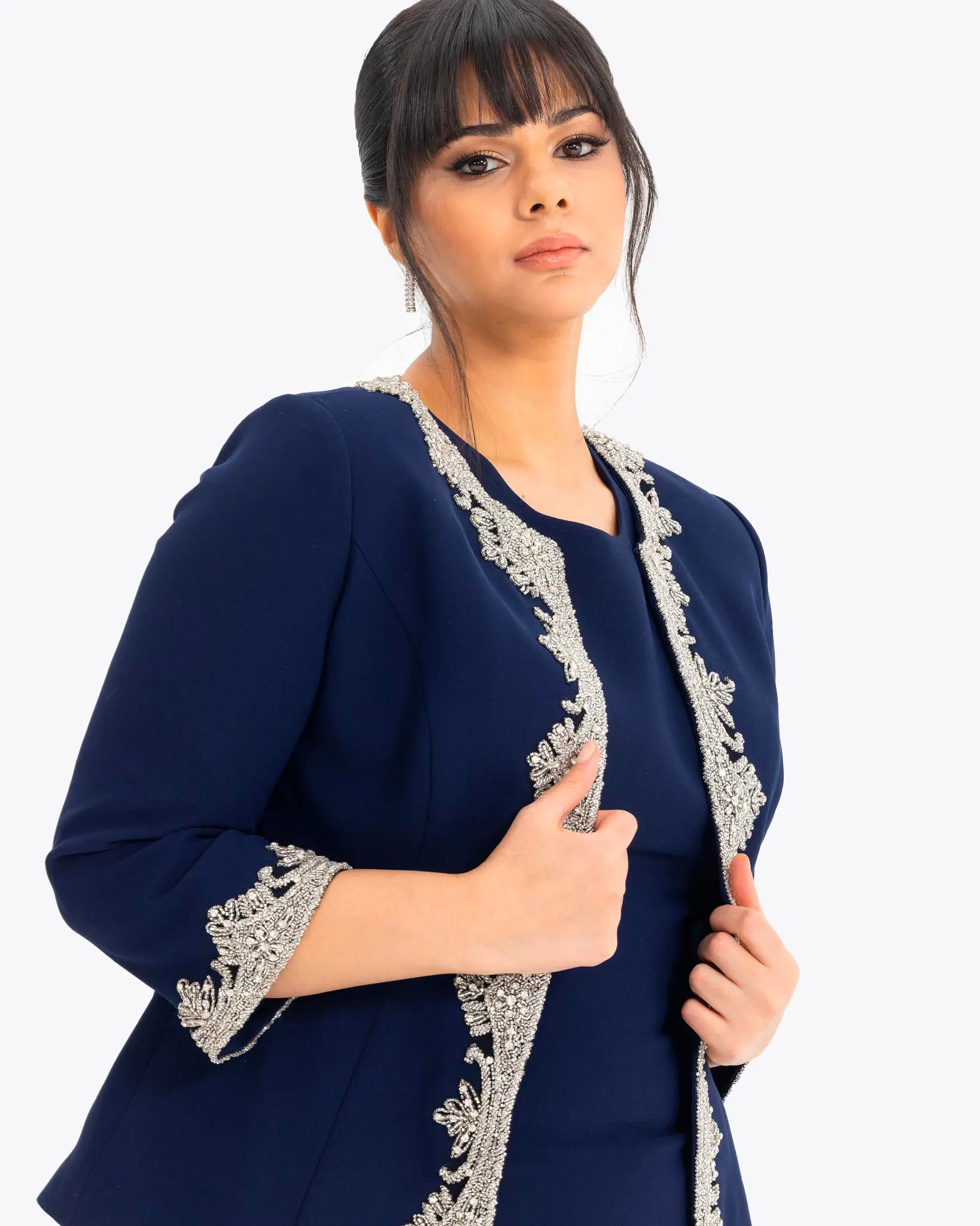 Crepe Fabric Two Piece Evening Dress with Indian Accessories