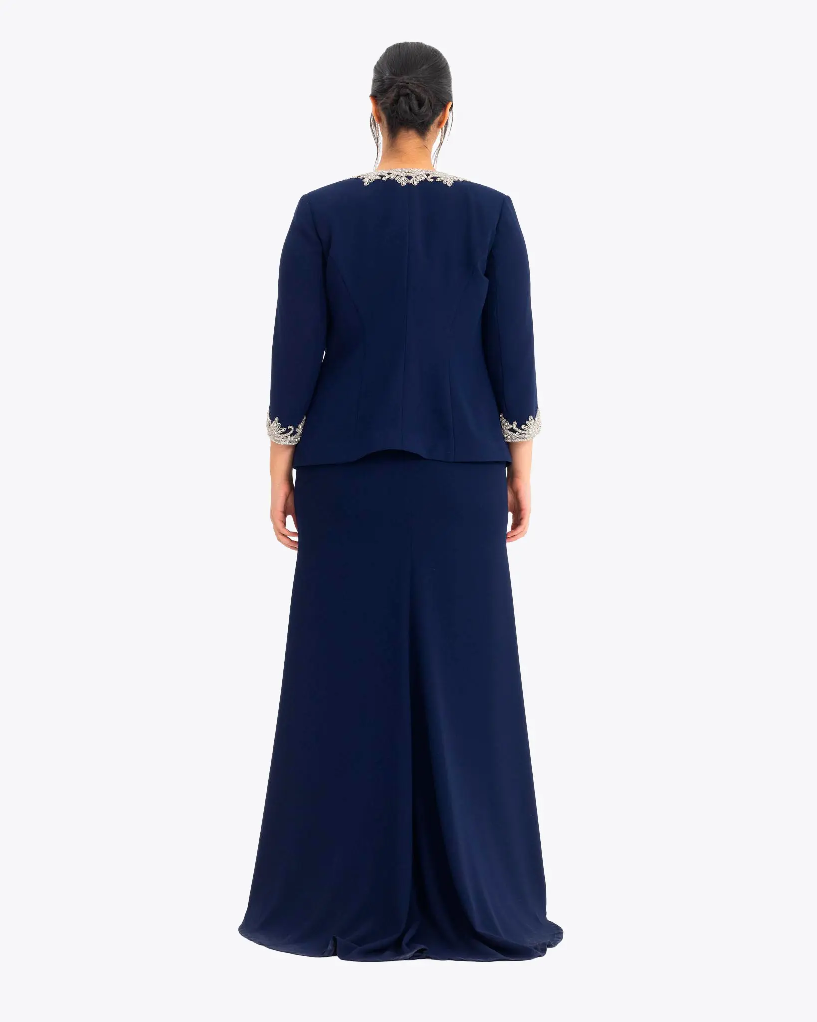 Crepe Fabric Two Piece Evening Dress with Indian Accessories