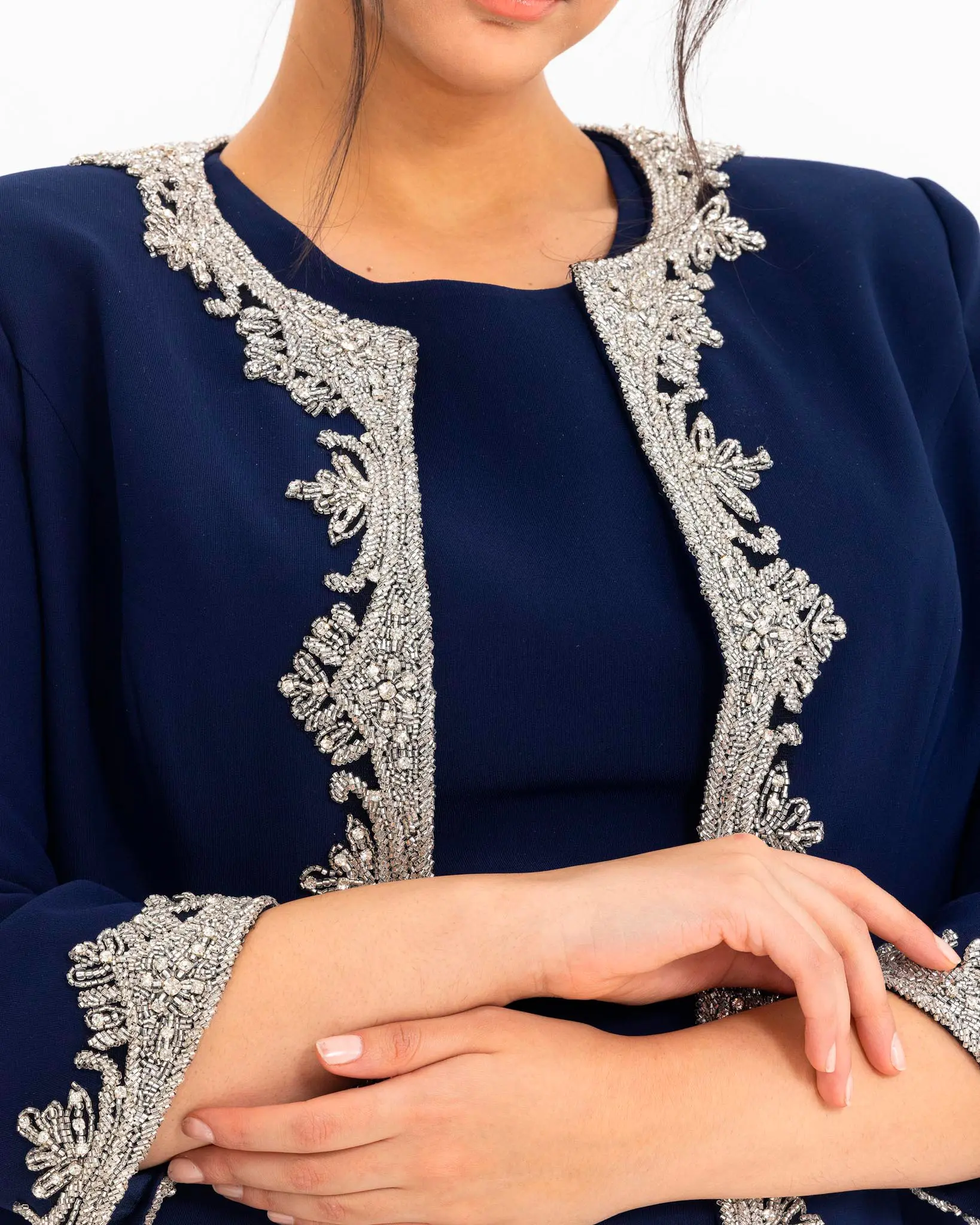 Crepe Fabric Two Piece Evening Dress with Indian Accessories