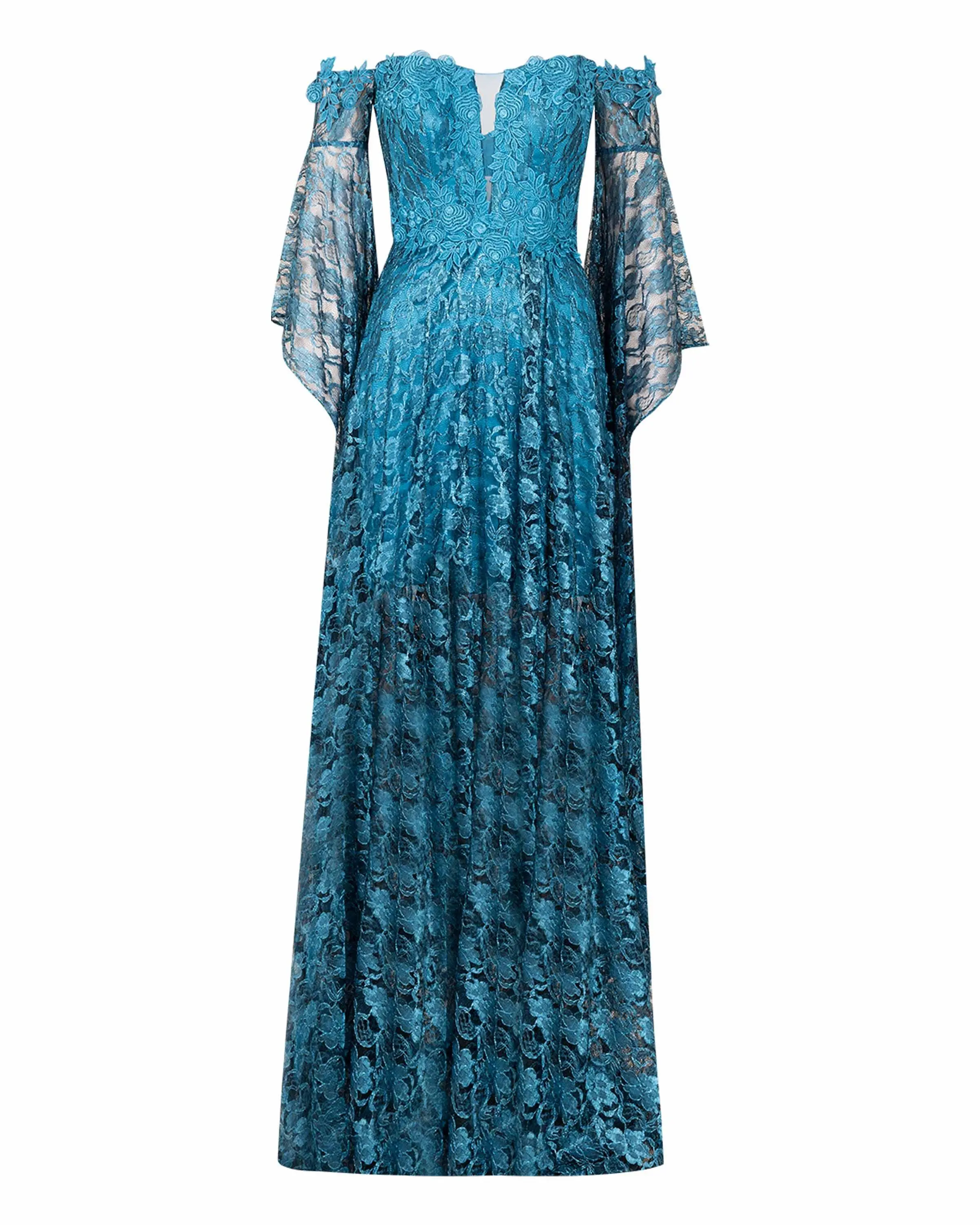 Straplez Uzun Kol Dantel Abiye