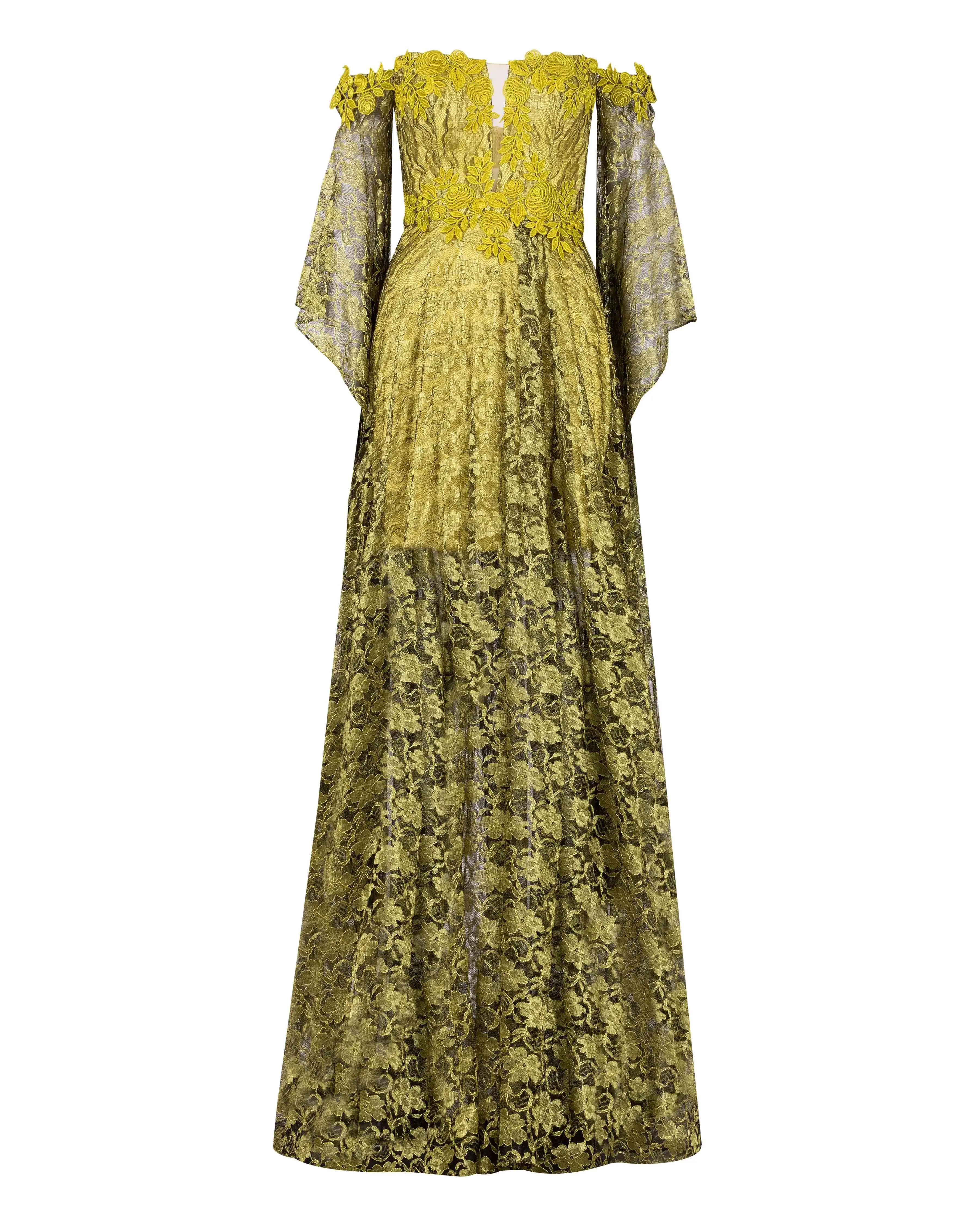 Straplez Uzun Kol Dantel Abiye