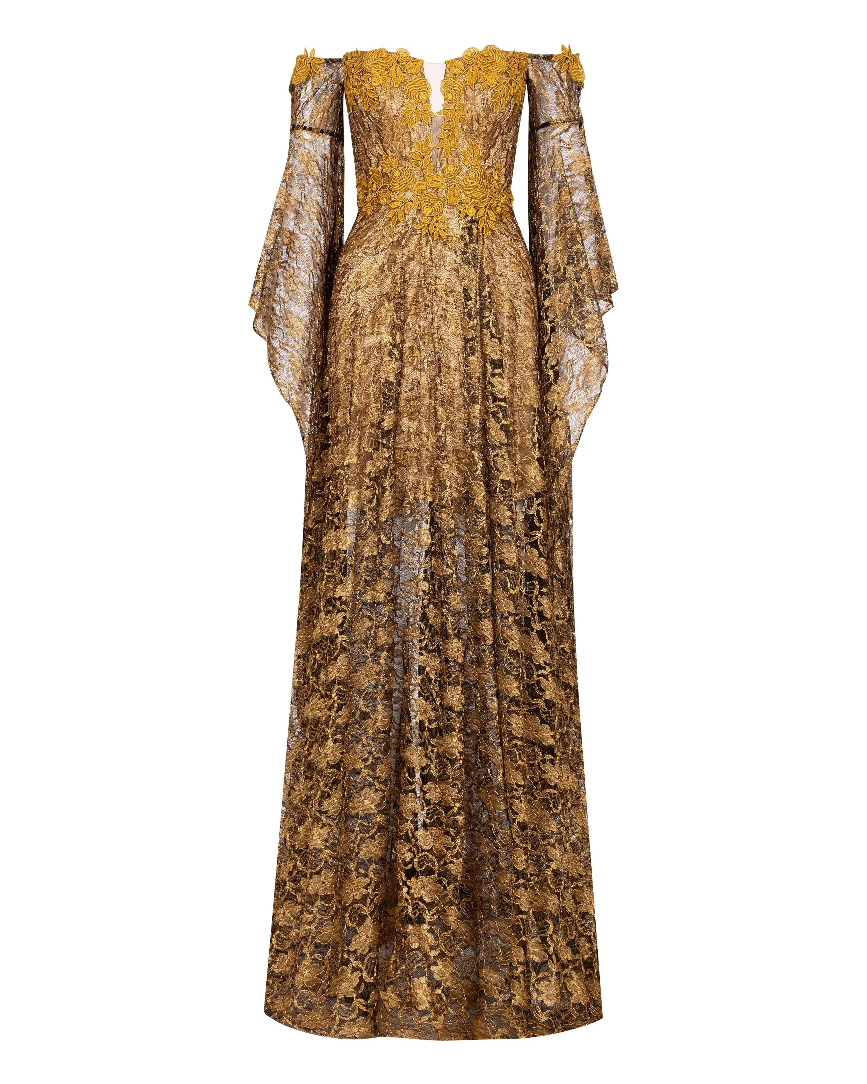 Straplez Uzun Kol Dantel Abiye