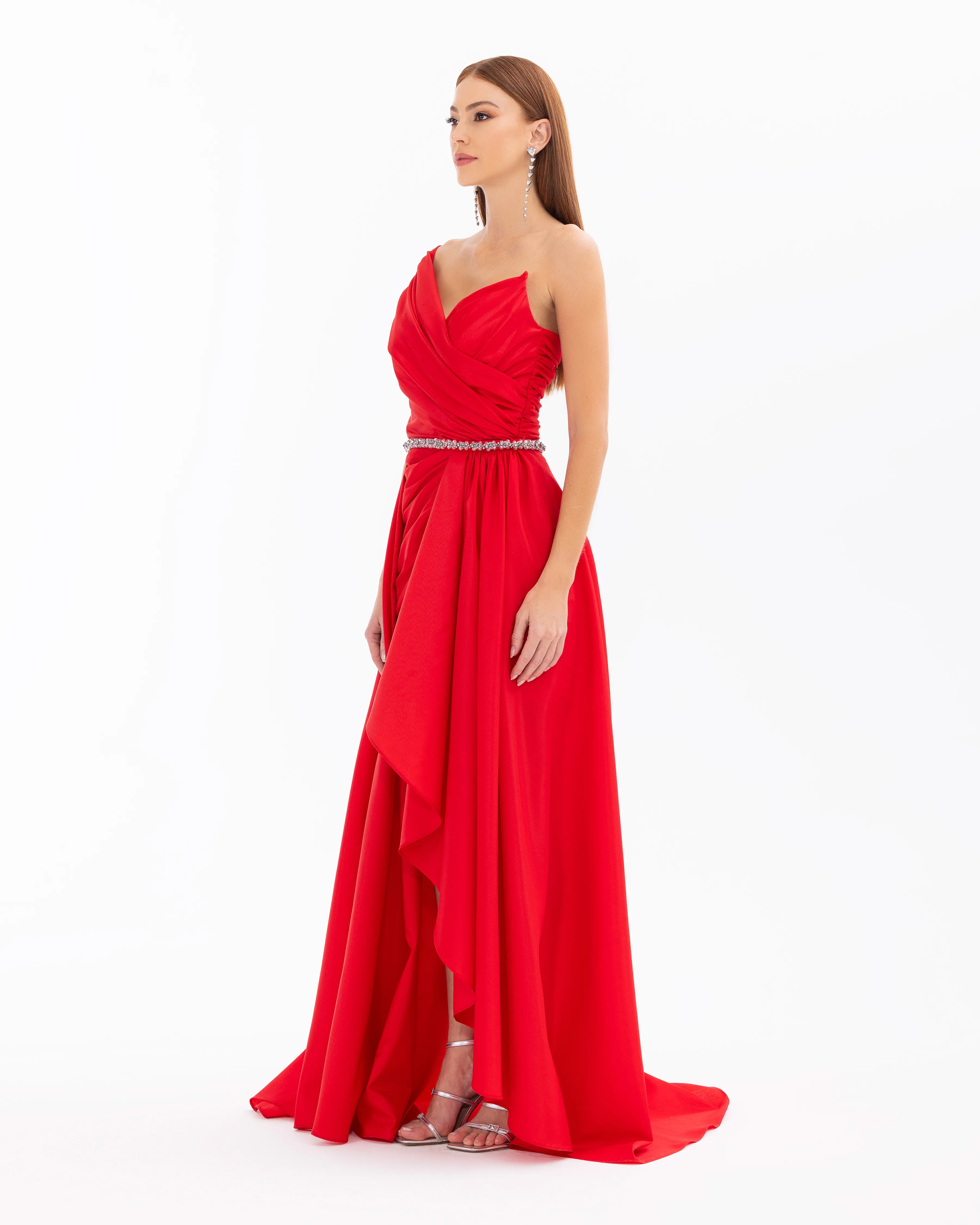 Swallow Neck Evening Dress with Removable Skirt and Belt