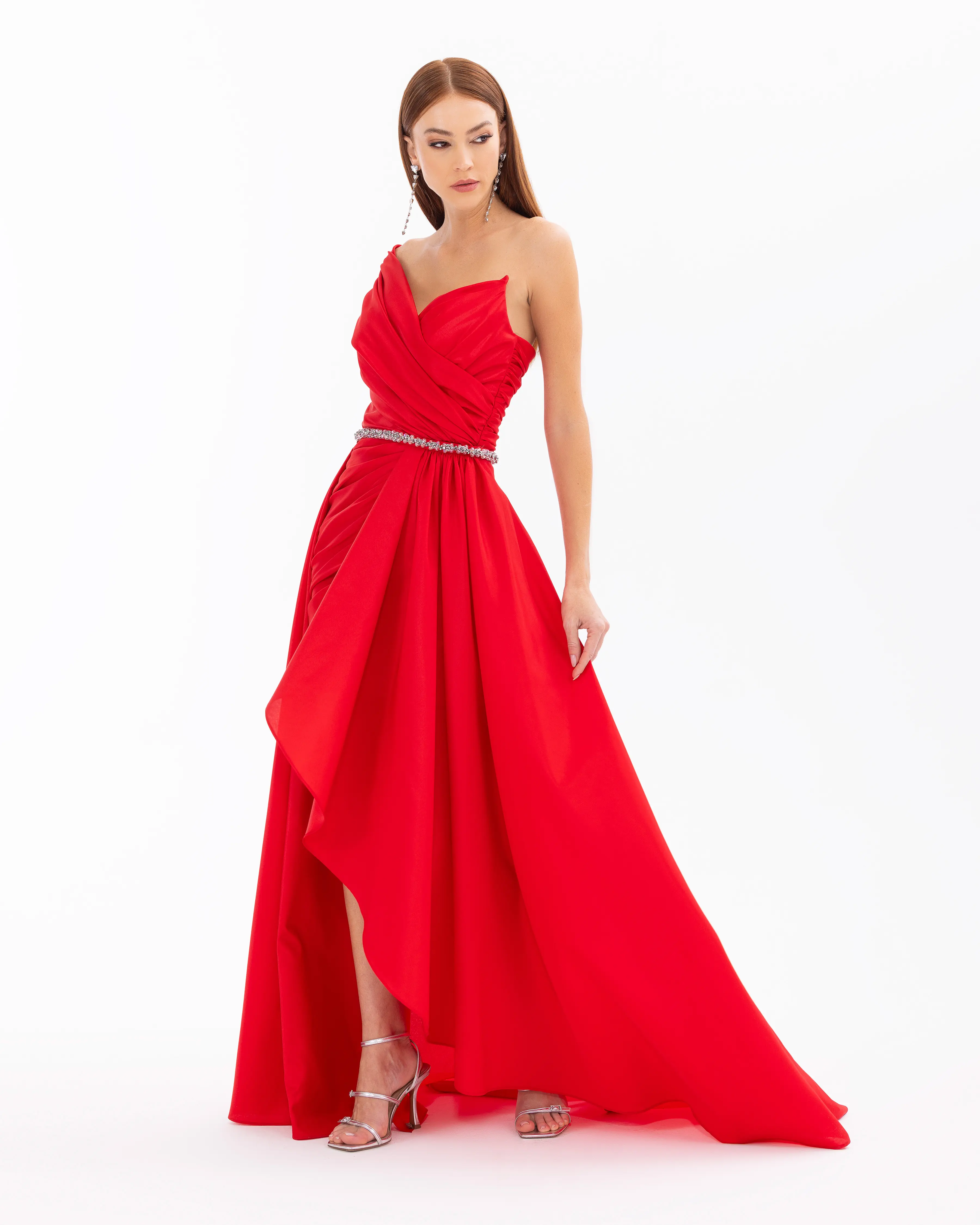 Swallow Neck Evening Dress with Removable Skirt and Belt