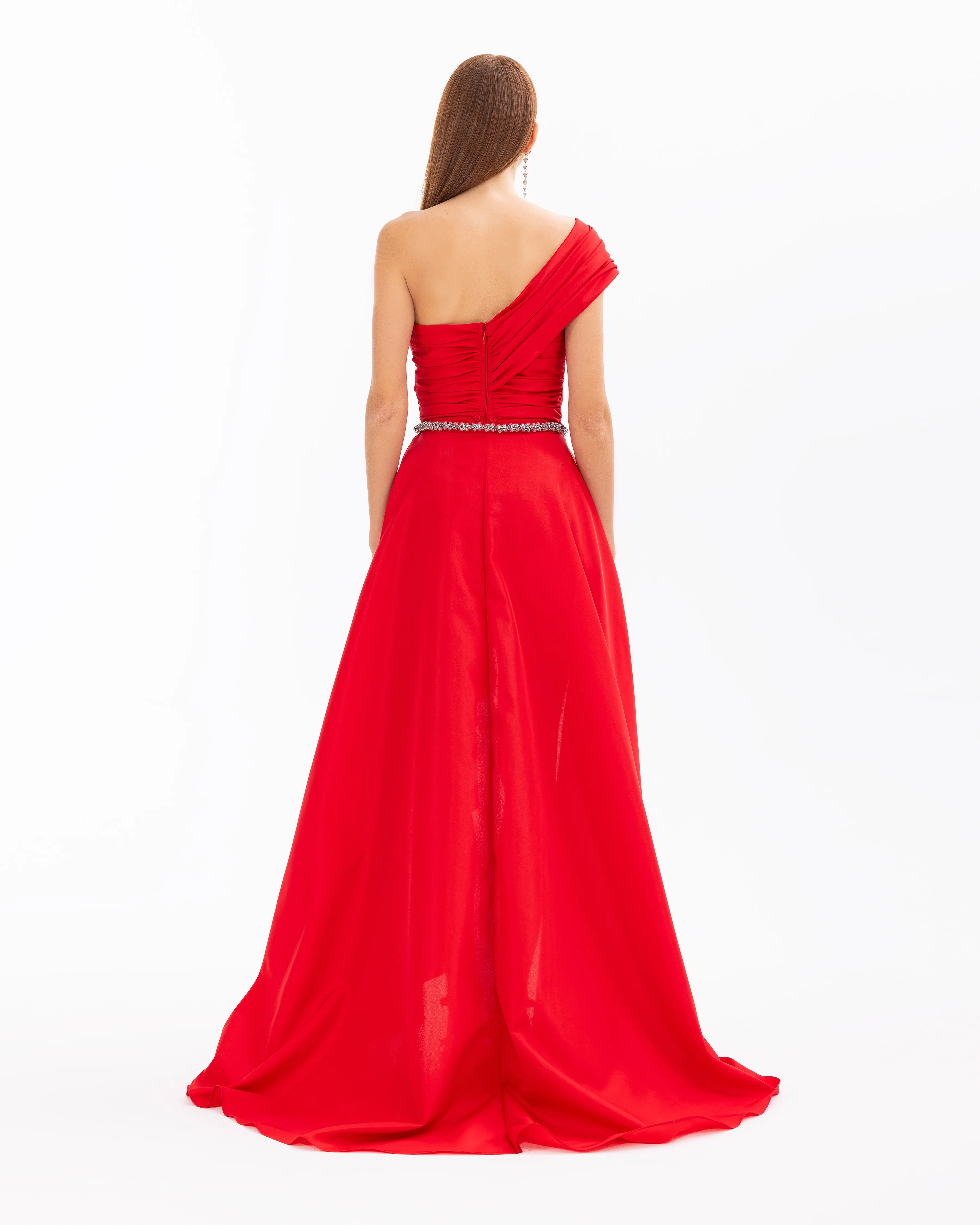 Swallow Neck Evening Dress with Removable Skirt and Belt
