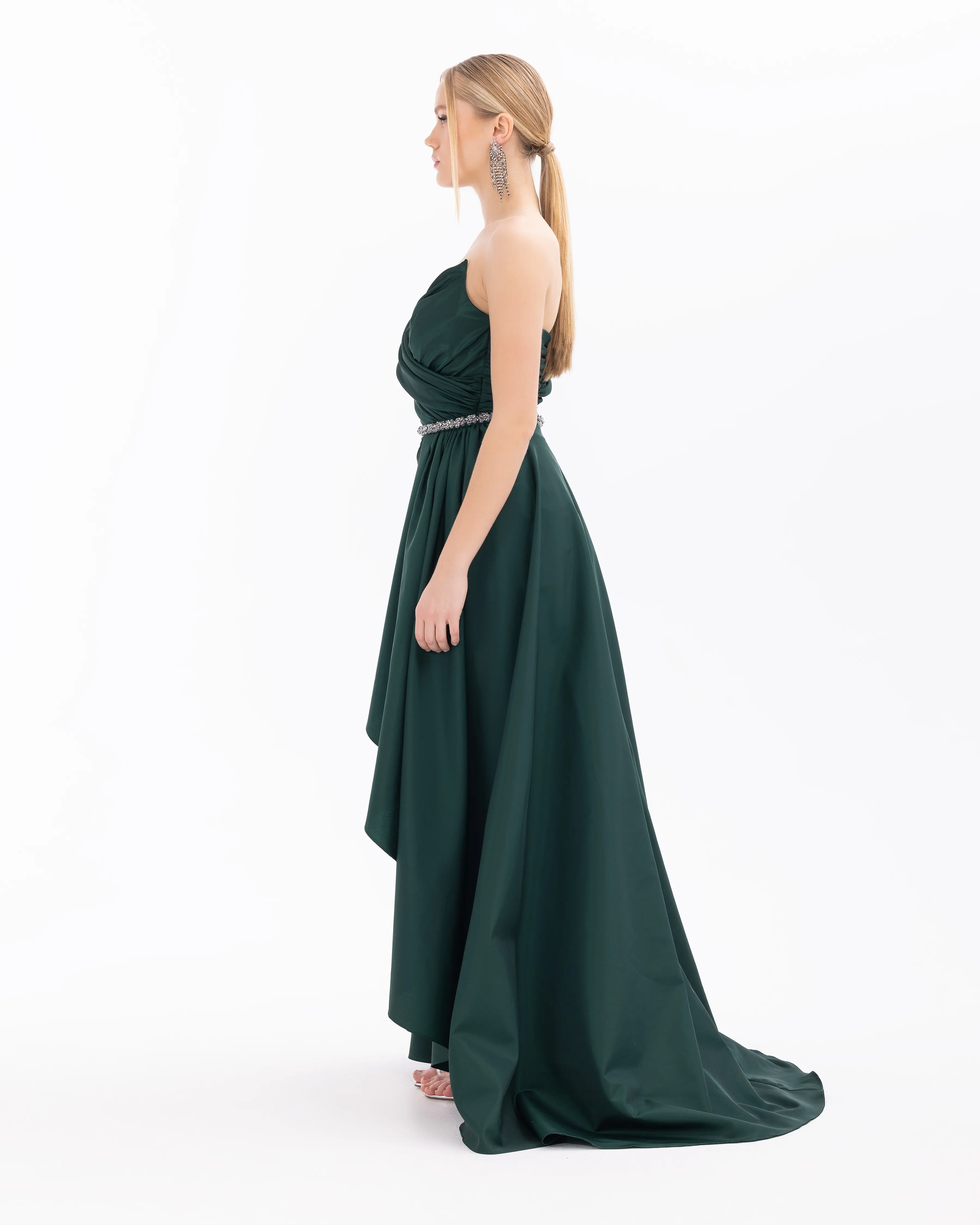 Swallow Neck Evening Dress with Removable Skirt and Belt