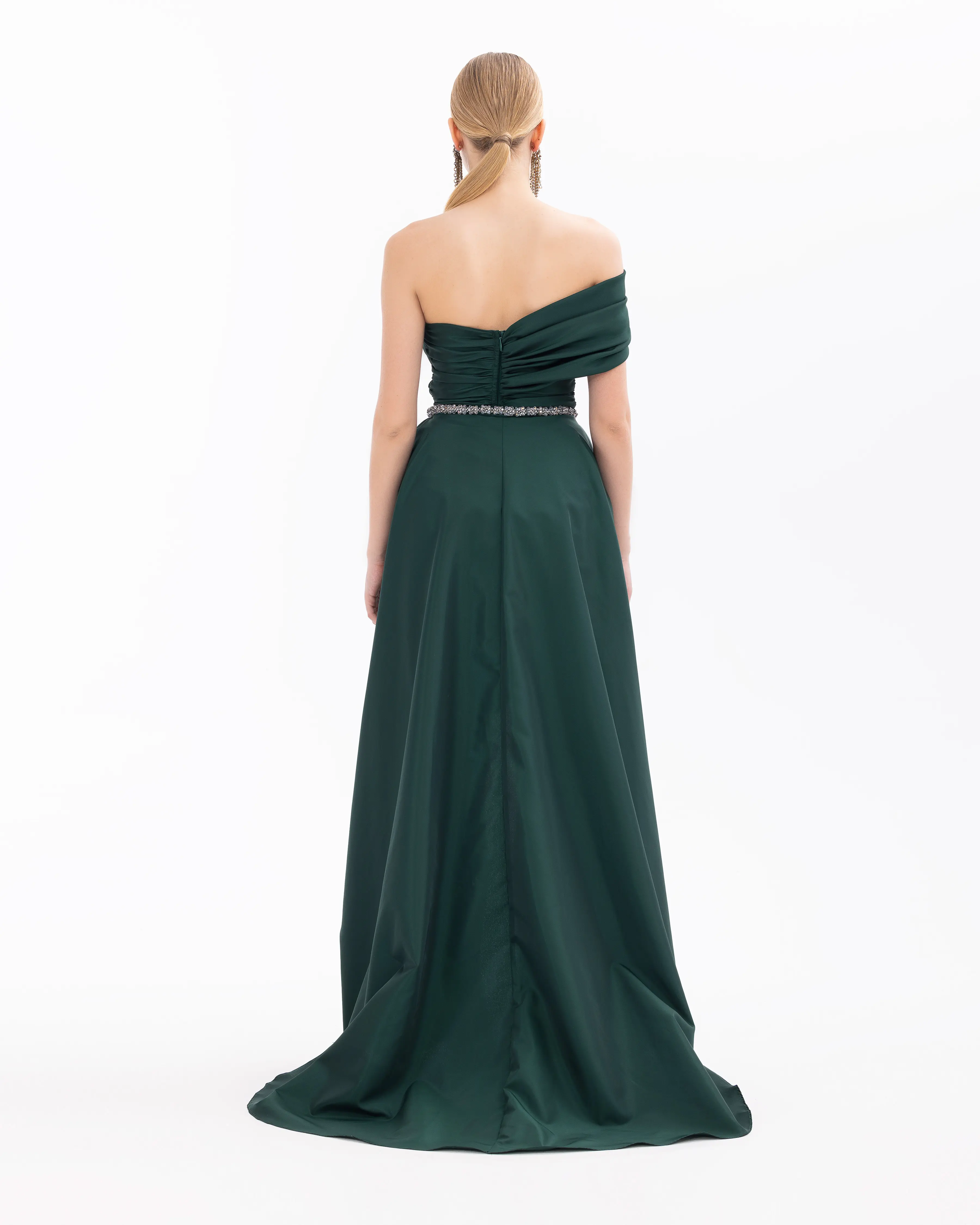 Swallow Neck Evening Dress with Removable Skirt and Belt