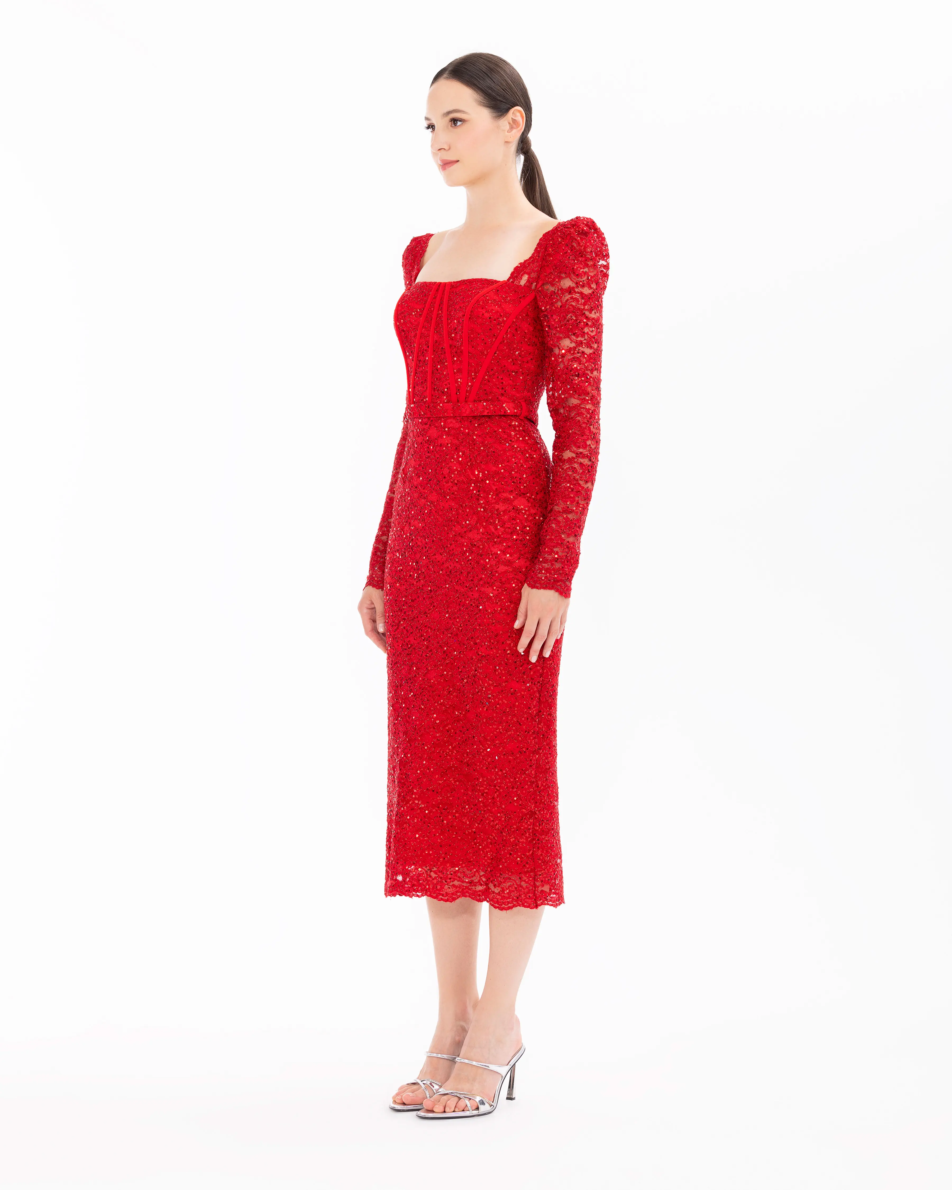 Narrow Form Sequin Lace Evening Dress