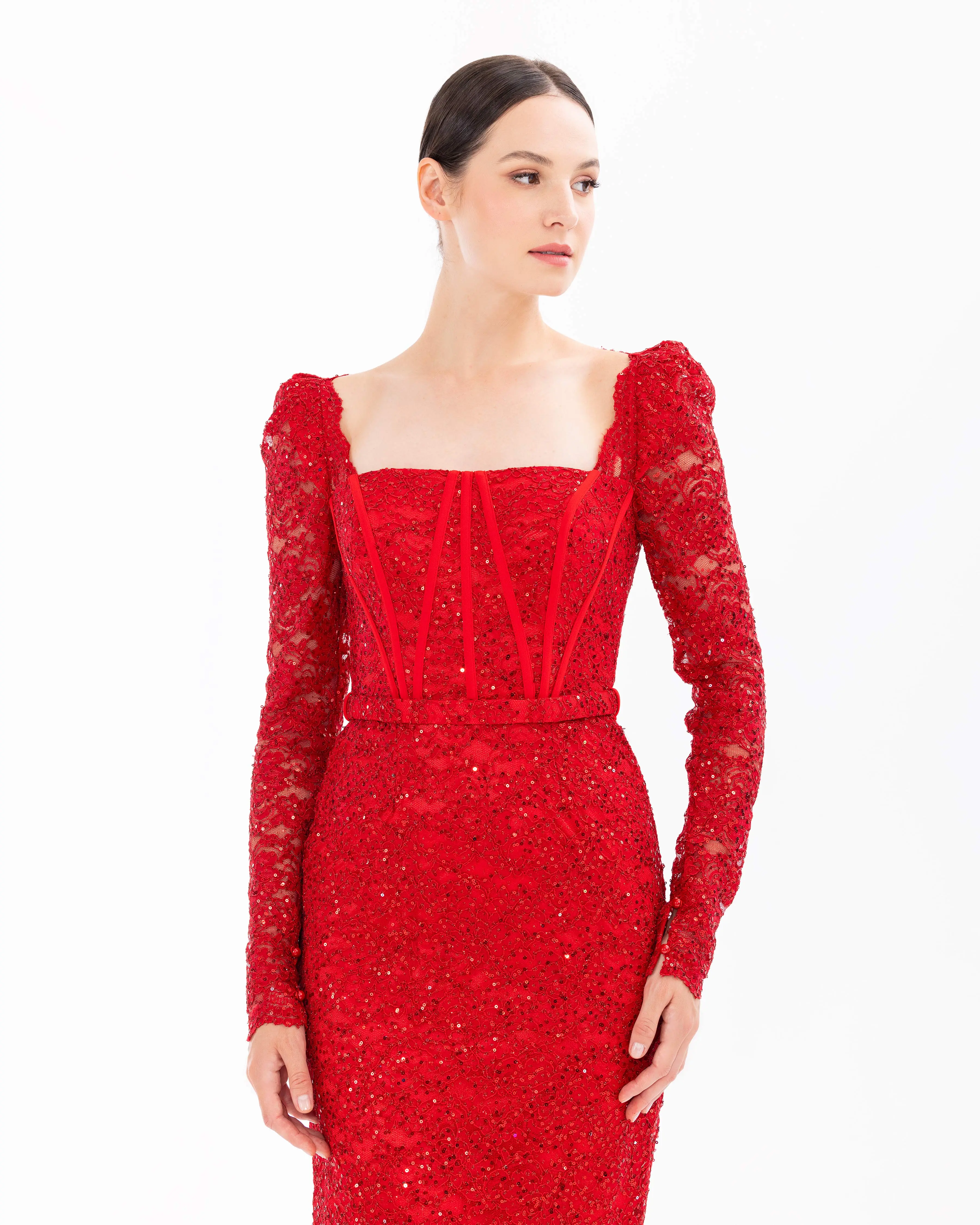 Narrow Form Sequin Lace Evening Dress
