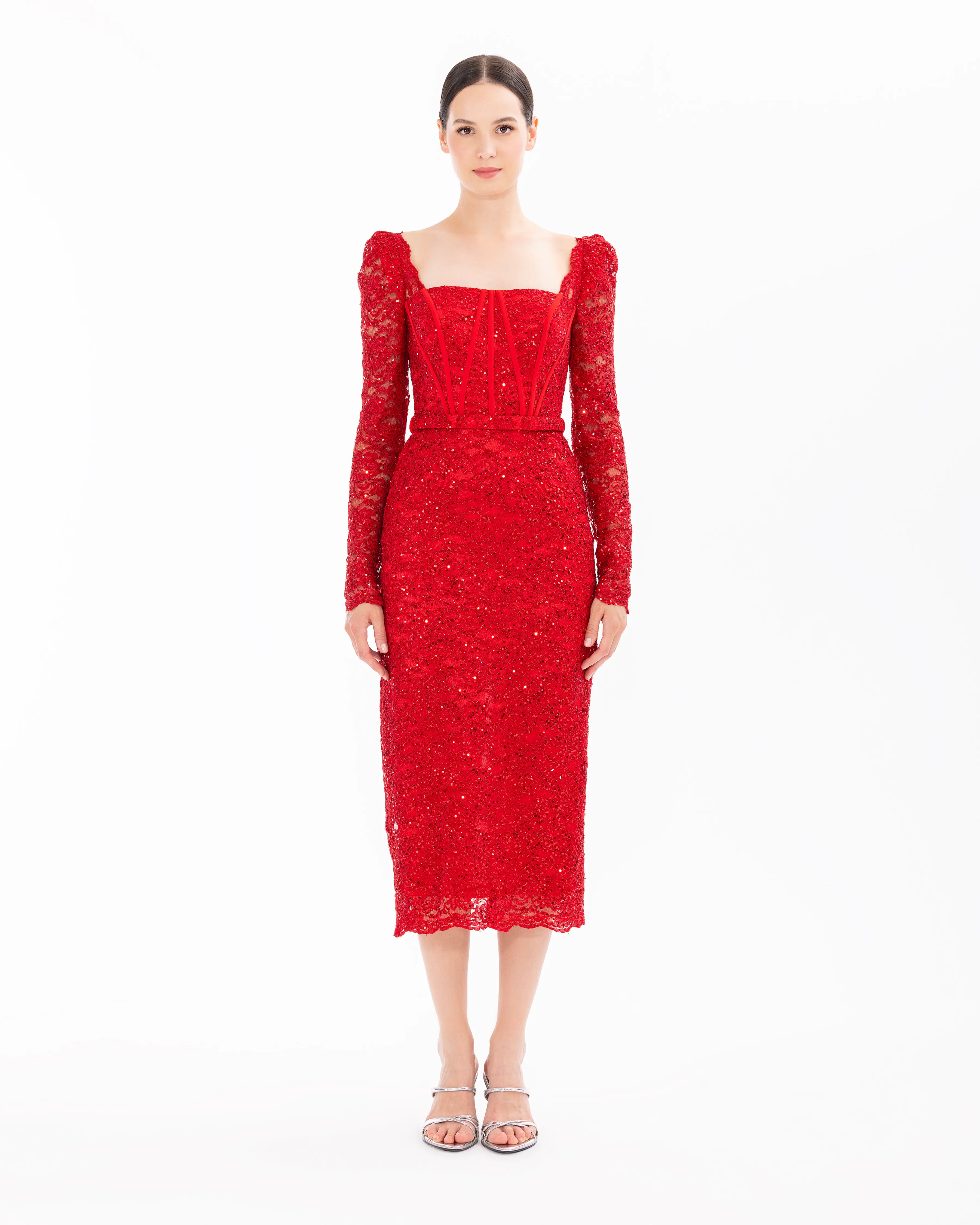 Narrow Form Sequin Lace Evening Dress
