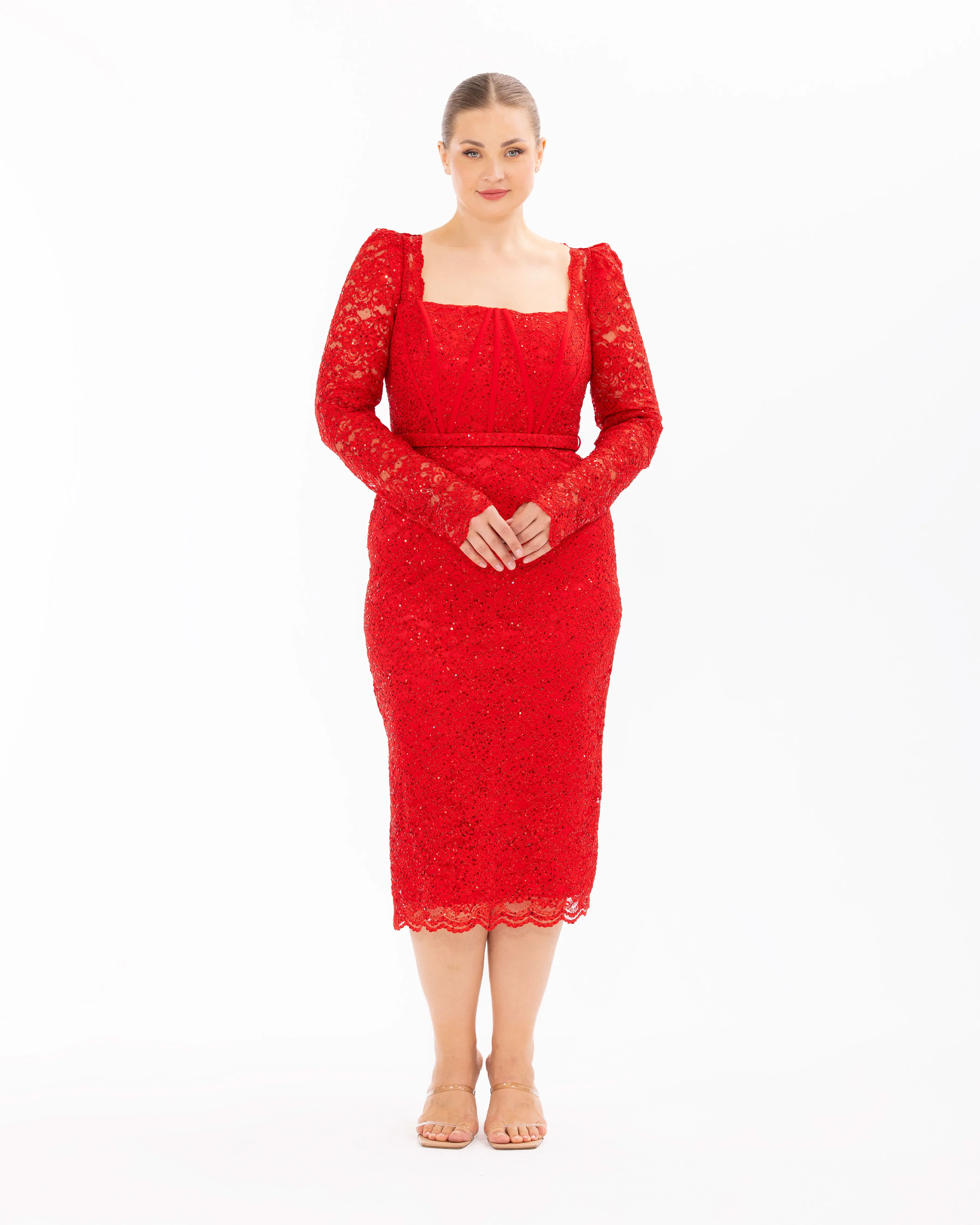 Narrow Form Sequin Lace Evening Dress