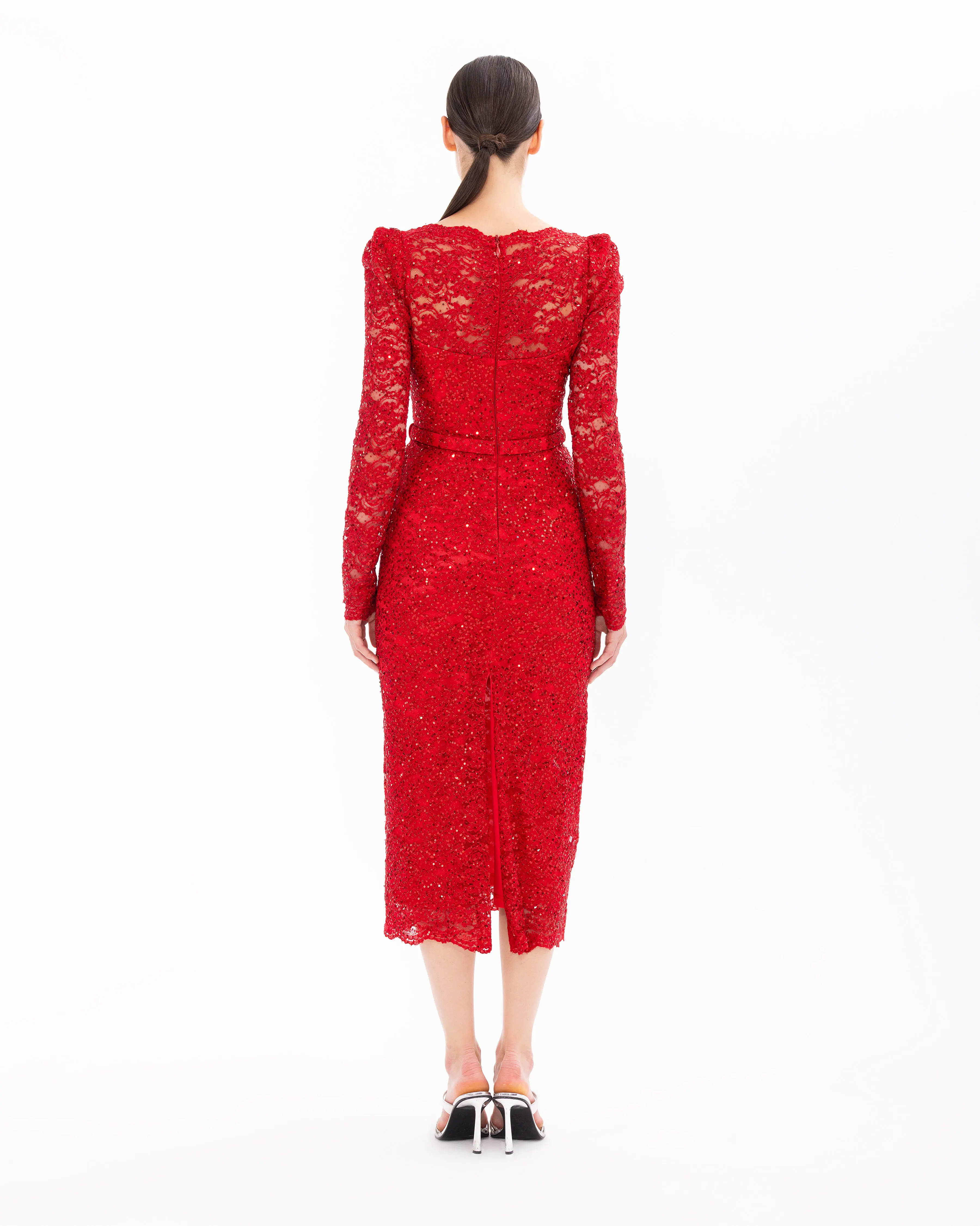 Narrow Form Sequin Lace Evening Dress