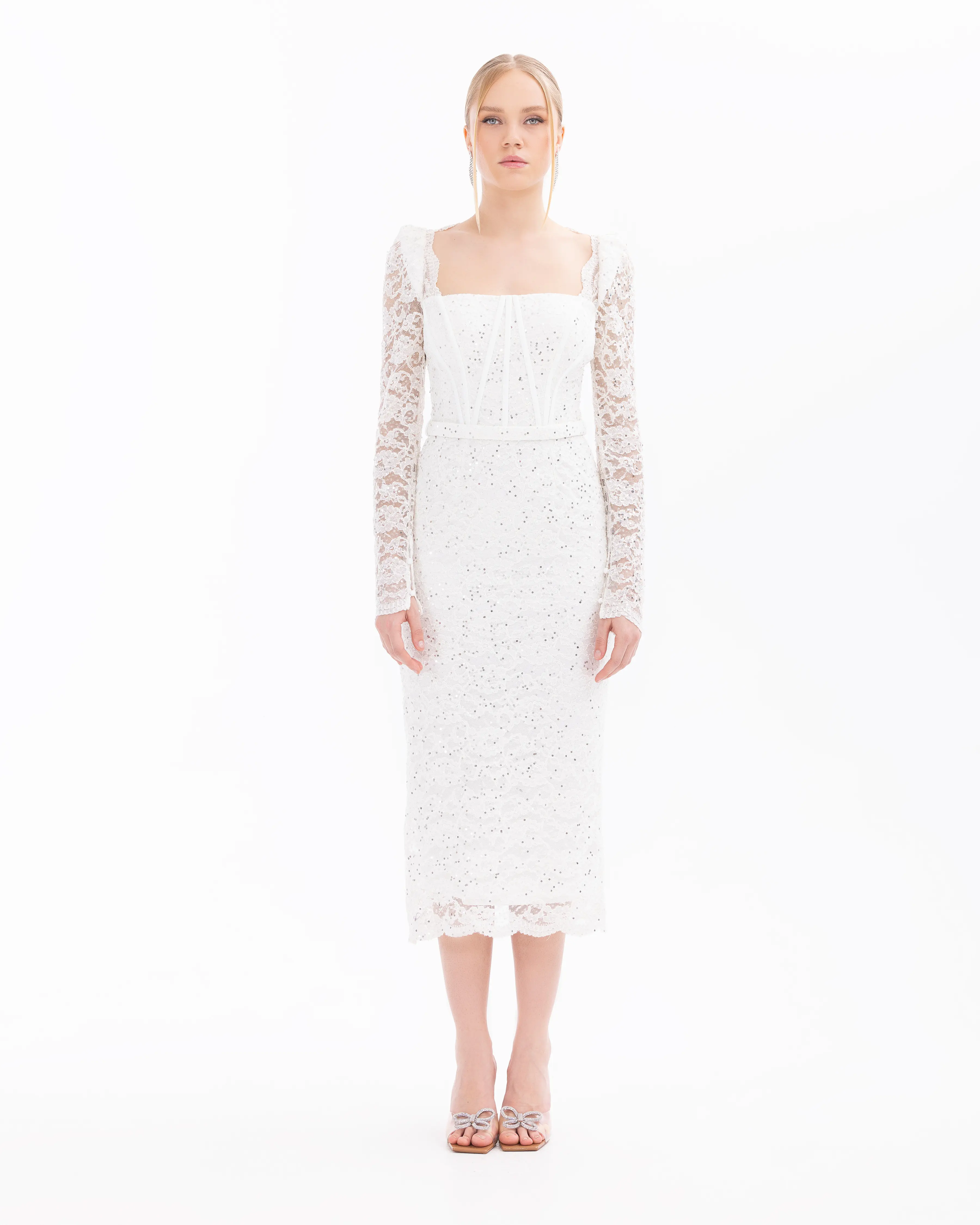 Narrow Form Sequin Lace Evening Dress