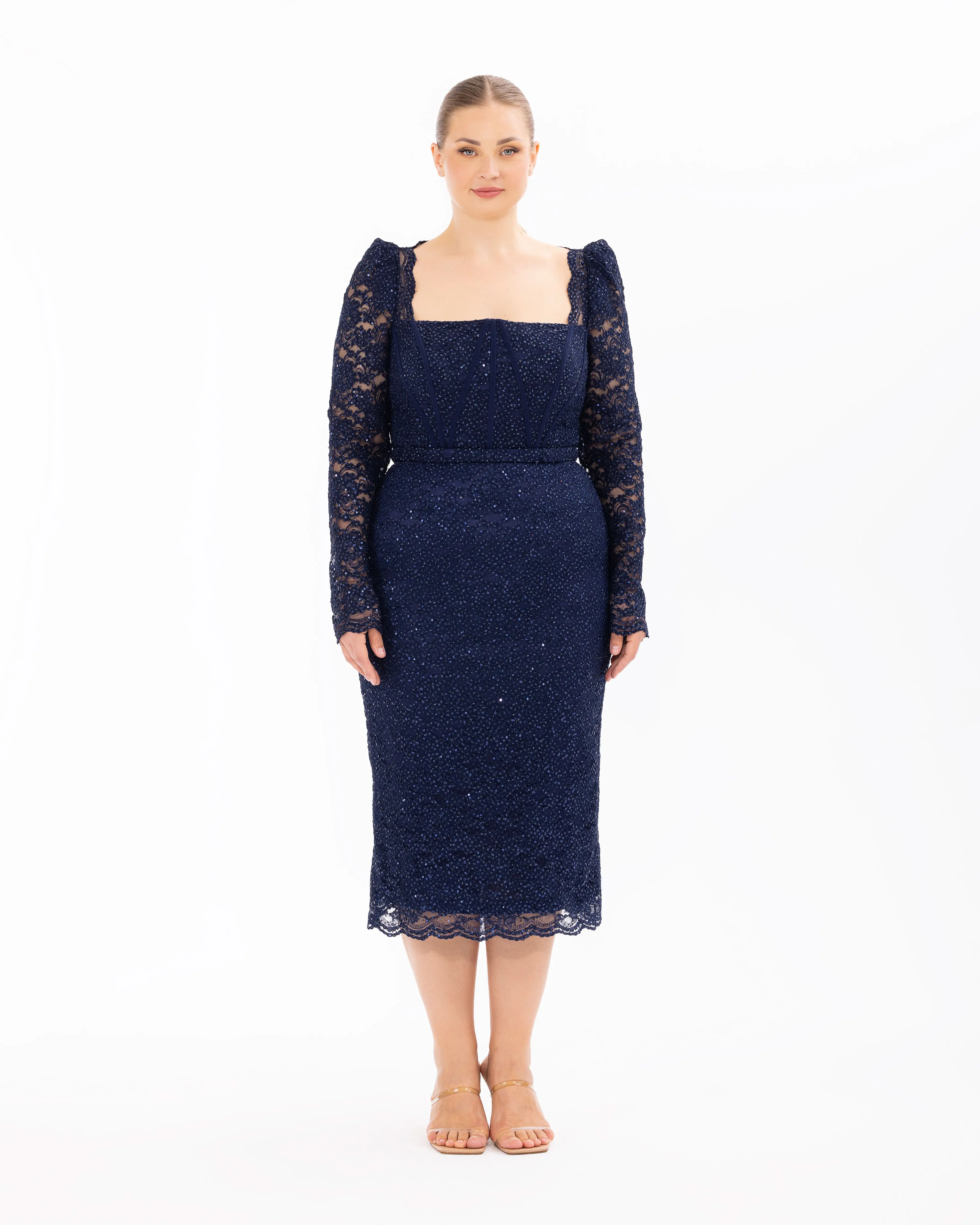 Narrow Form Sequin Lace Evening Dress