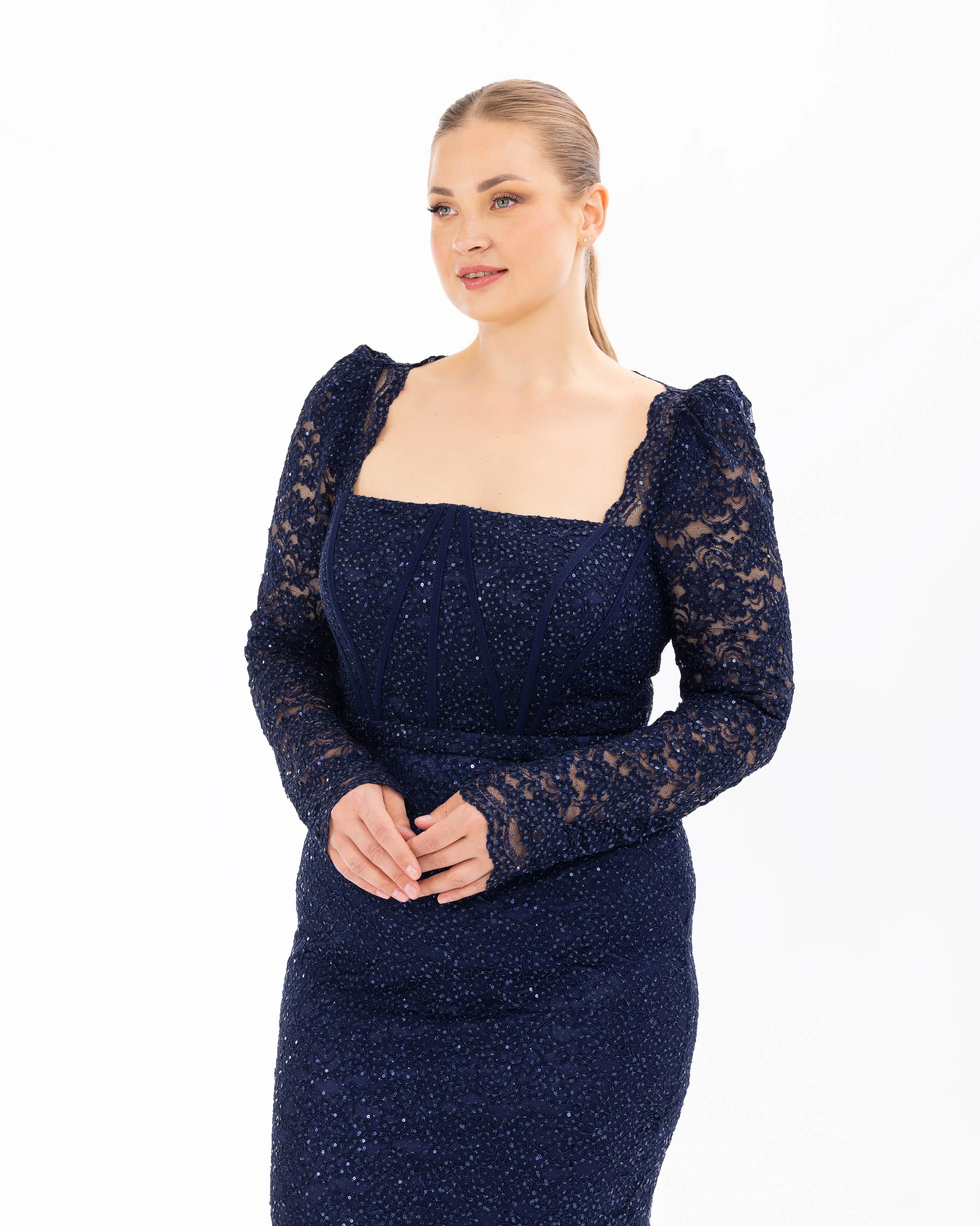 Narrow Form Sequin Lace Evening Dress