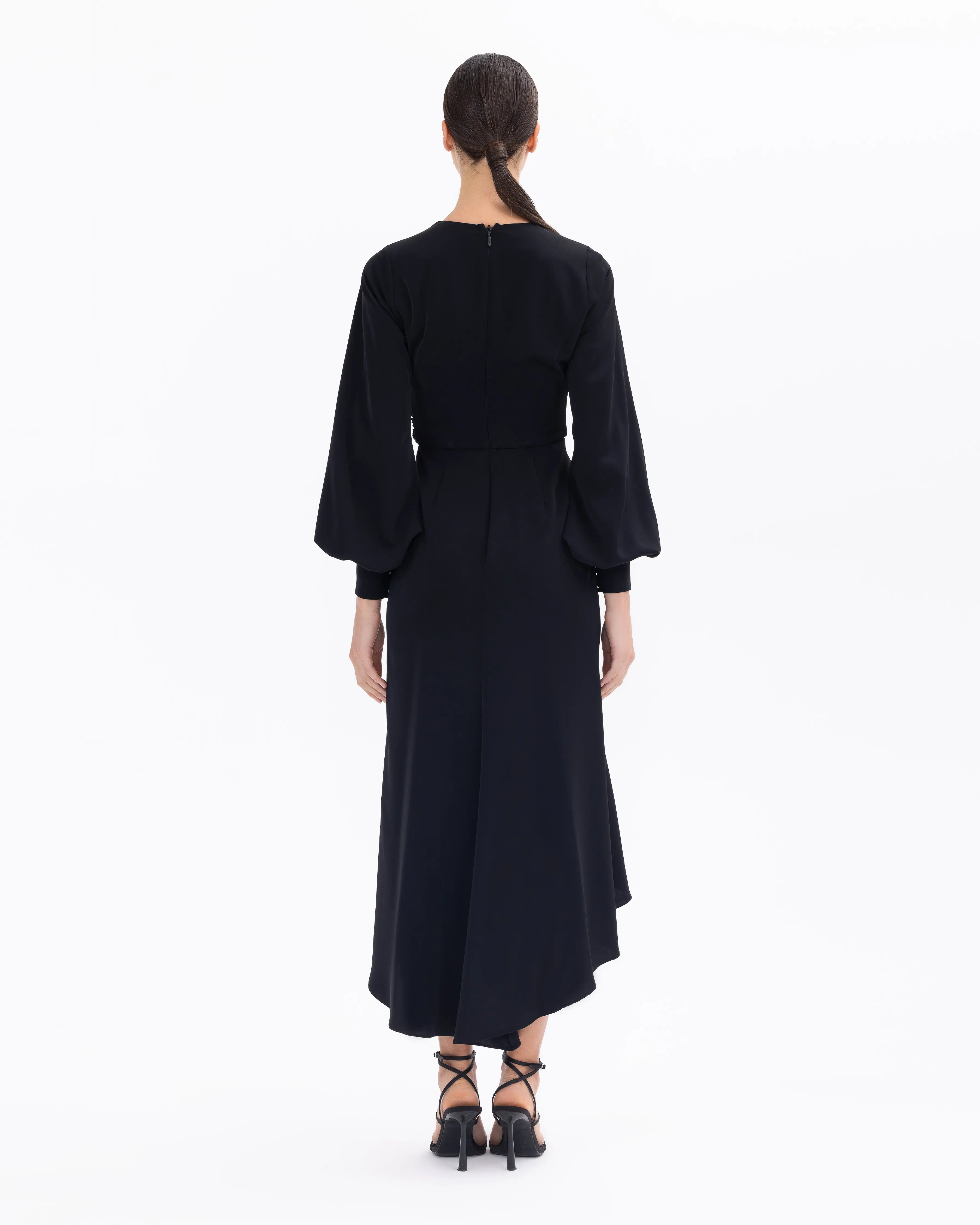 Draped Double-breasted Collar Midi Length Evening Dress